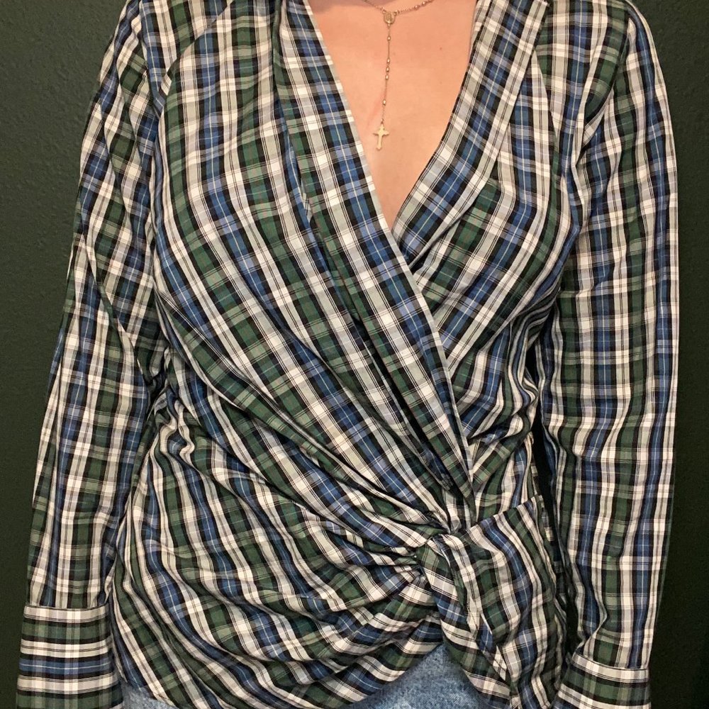 Plaid, Draped Women's Blouse